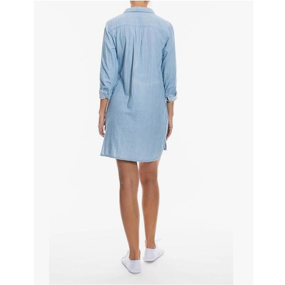 New OAT NEW YORK Women's Azure Blue Pockets Button Front Shirt Dress Size M - Picture 2 of 8